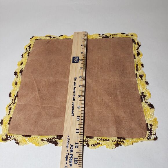 VTG HANKIE BROWN & YELLOW CROCHETED LACE EDGE HANDMADE POCKET SCARF ESTATE - Picture 10 of 10